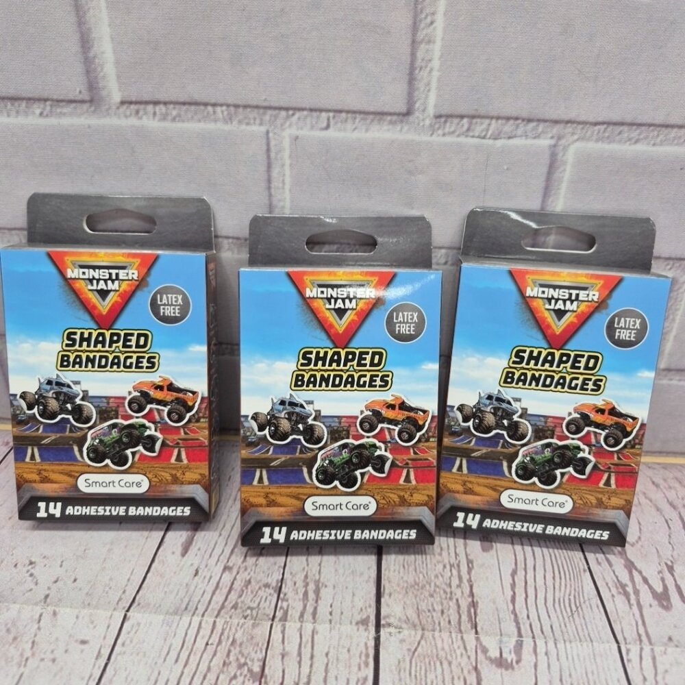 Kids Monster Jam Monster Truck Shaped Bandages (3 pack) Latex Free